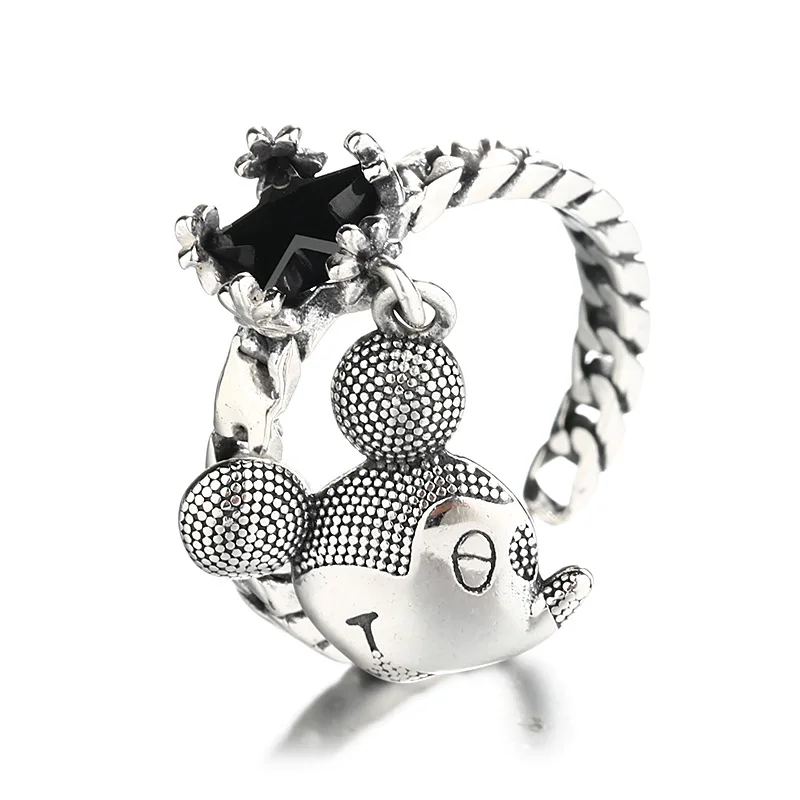 

Disney Korean Version of S925 Sterling Silver Mickey Thai Silver Ring Female Retro Trend Fashion Mickey Mouse Ring Jewelry