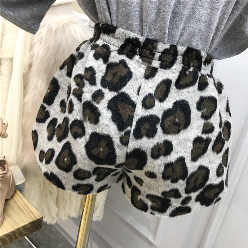 Mooirue осень зима винтажные Короткие штаны для женщин Высокая талия леопардовая
