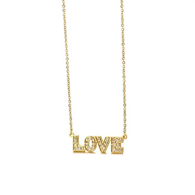 Цепочка на воротник с кулоном женская ожерелье из циркония надписью влюбленного