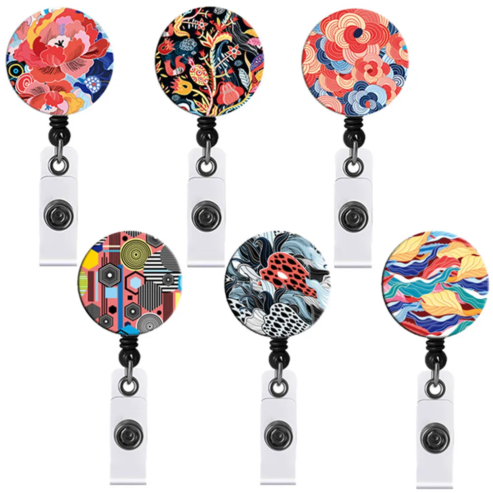 

Retractable Badge Holder With Clip, Impressionism Flower Retractable Cord Id Badge Reel Nurse Badge Id Holder, Doctor Employee