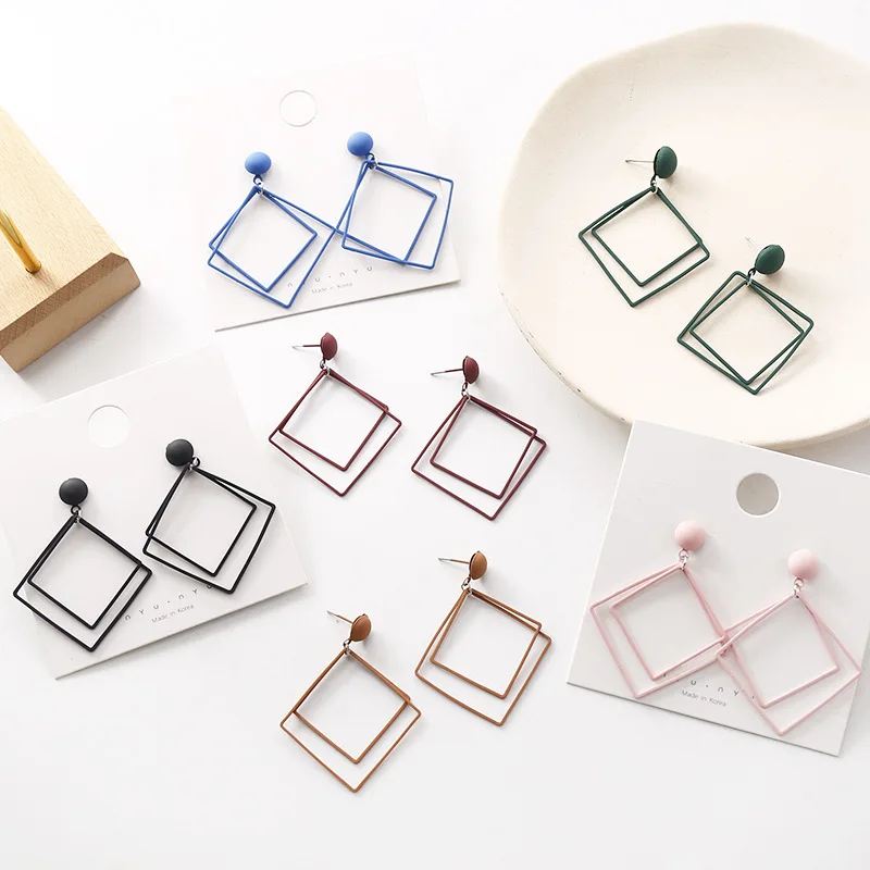

Fashion Summer Korea Minimalist Earrings Geometric Double Square Earrings Long Simple Earrings Wild Girl Women Earrings