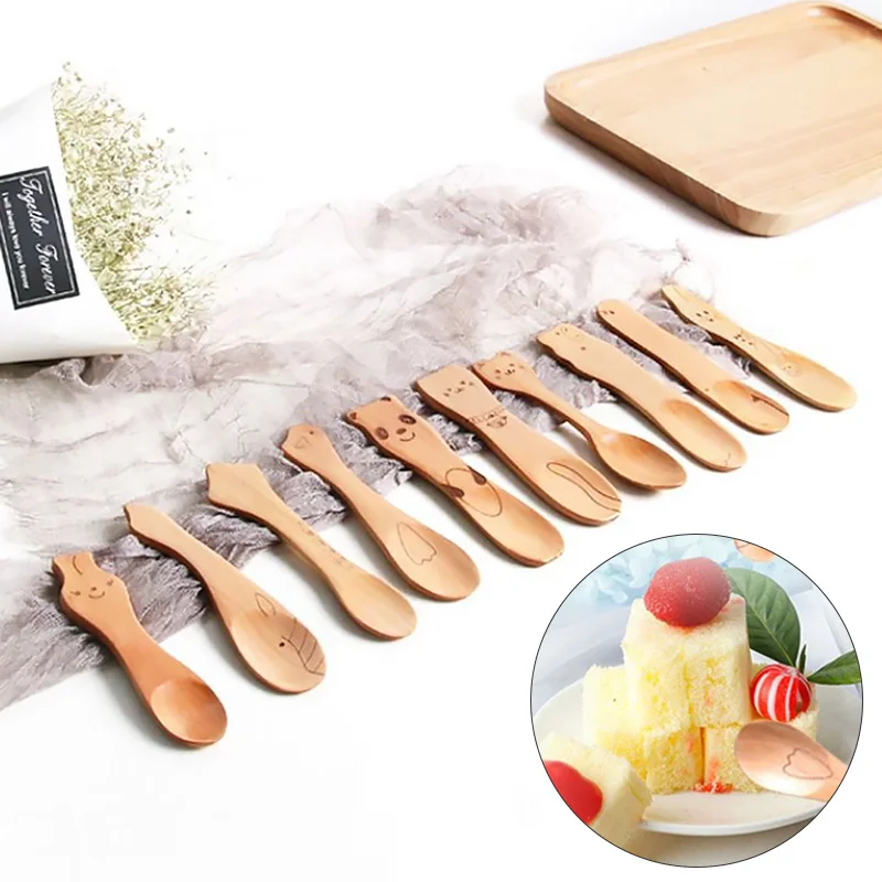 

Cute Cat Panda Pig Animal Wooden Spoons for Children Kids Tableware Dinner Soup Feeding Spoons Kitchen Tools Accessories