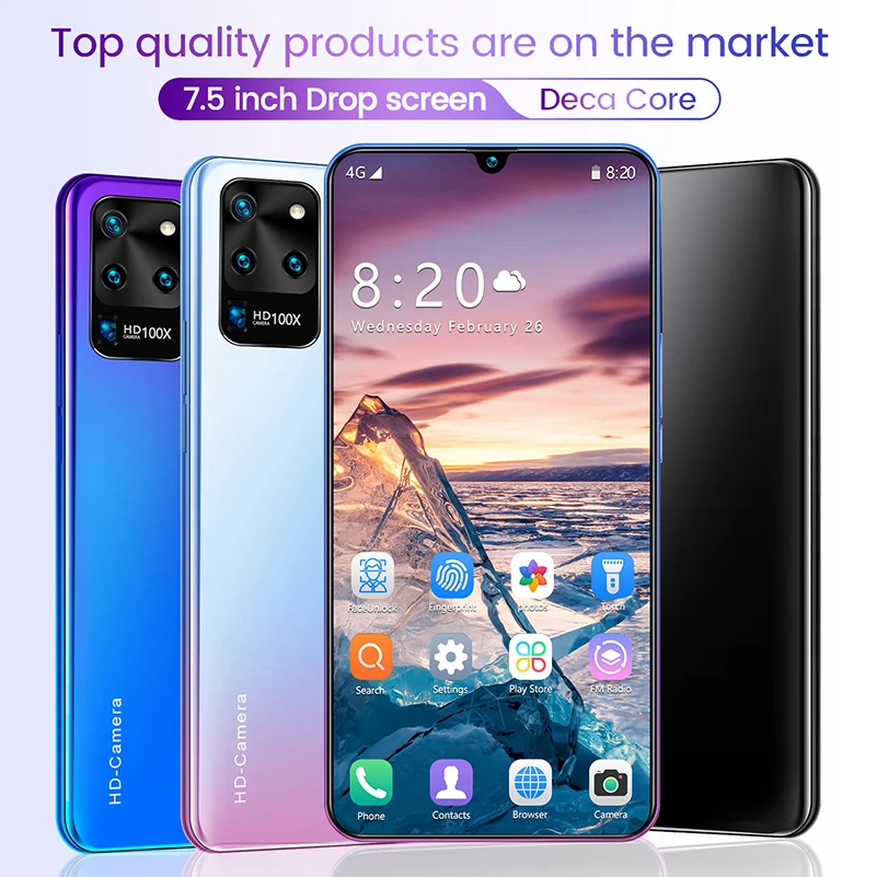 Смартфон Galay S20 7 5 дюйма 8 ГБ ОЗУ 256 Гб ПЗУ Восьмиядерный 4 камеры Snapdragon 855