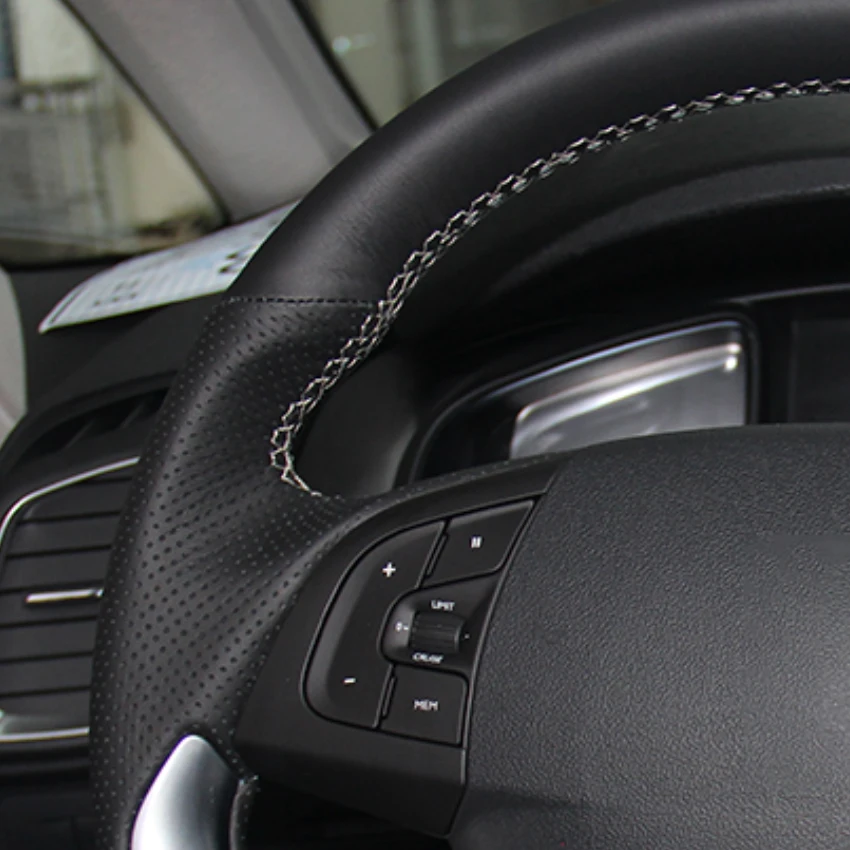 

LQTENLEO Black Genuine Leather Hand-stitched Car Steering Wheel Cover For Citroen DS5 DS 5 DS5LS DS 5LS DS4S DS 4S DS6 DS 6