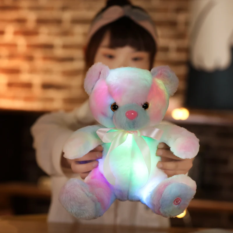 

28cm Glowing Teddy Bear Plush Toys Light Up Colorful Luminous Bear Stuffed Animal Soft Doll LED Birthday Gift for Kids