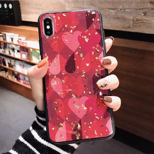 Блестящий Мягкий чехол из ТПУ с золотой фольгой и мрамором для Huawei Y7 Pro Y9 Y6 Prime Y5 Honor 10 Lite 20 9X 7C 8X 8C P Smart Z - Цвет: Love Pink