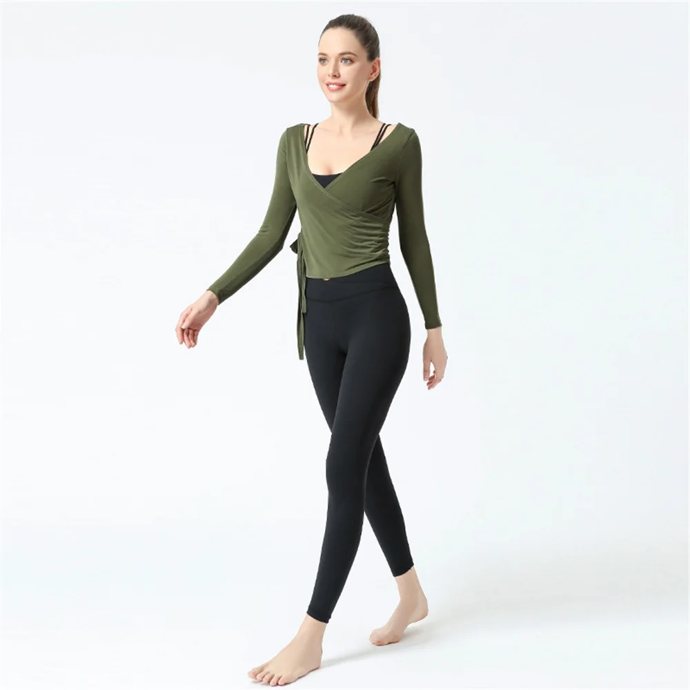 

Spring New Belt Waist Yoga Clothes Women's V-neck Tight-fitting Long-sleeved Tops sports Fitness Clothes Slim Shirt