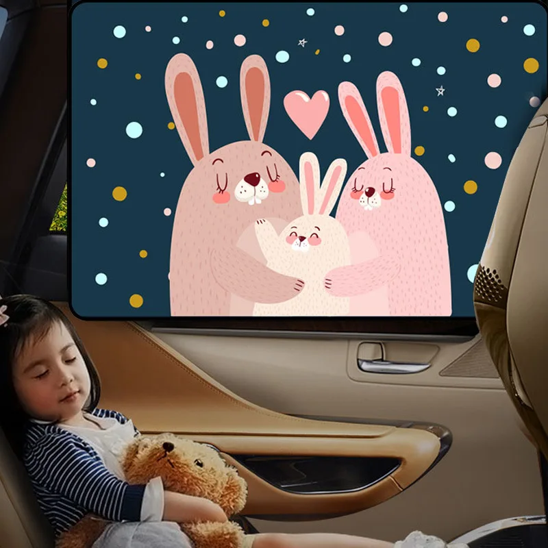Parasol magn&eacute;tico para ventana de coche, cubierta Universal de dibujos animados para ventana lateral, protecci&oacute;n UV para chico y beb&eacute;-0