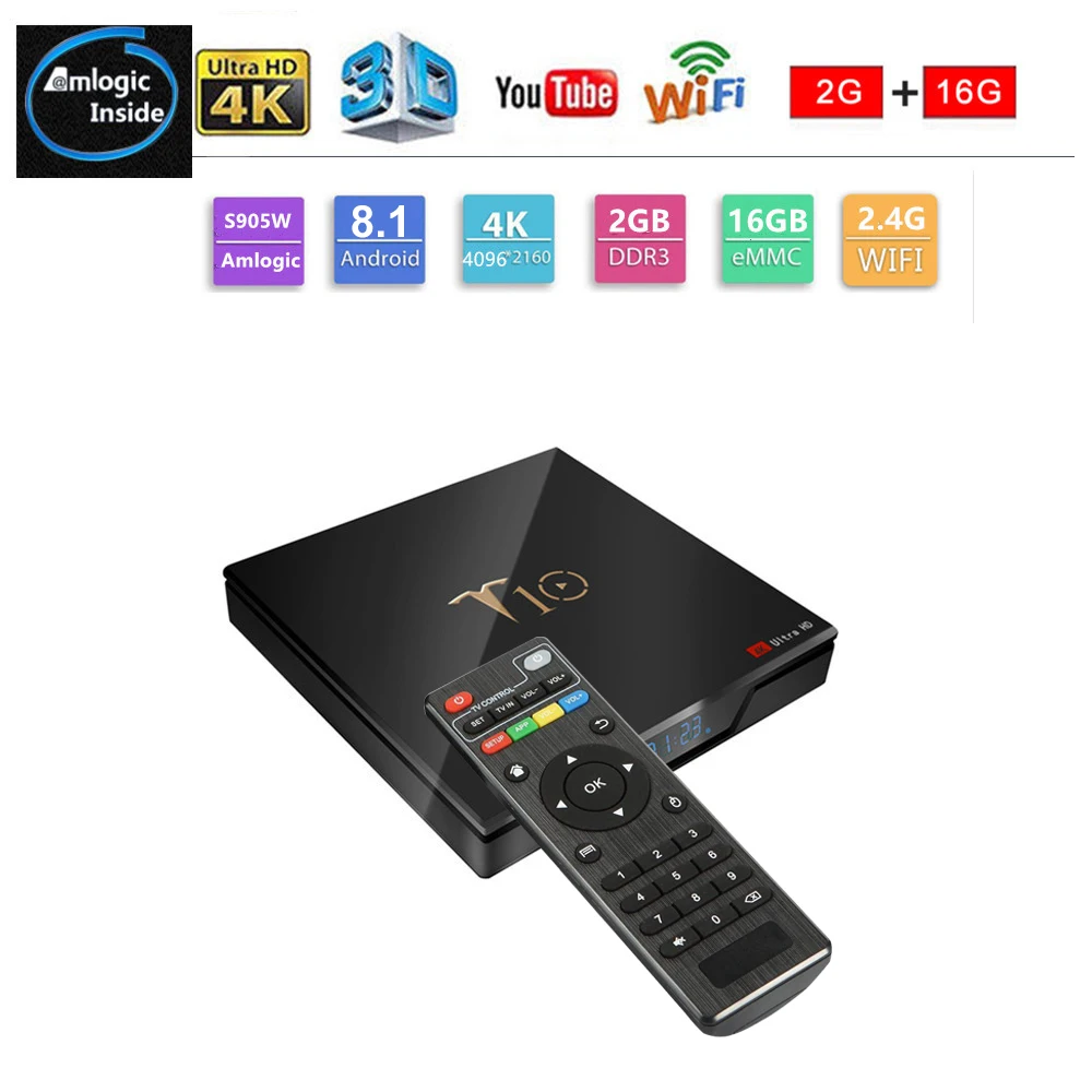 Android 8,1 tv box T10 2 ГБ 16 ГБ 8 ГБ smart tv box 2,4G WiFi медиаплеер Android Box PK x96Mini цифровой дисплей Android tv box