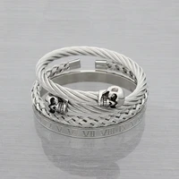 jsbao new hot sale 3pcsset men stainless steel roman numeral bracelet skull bangles punk handmade jewelry