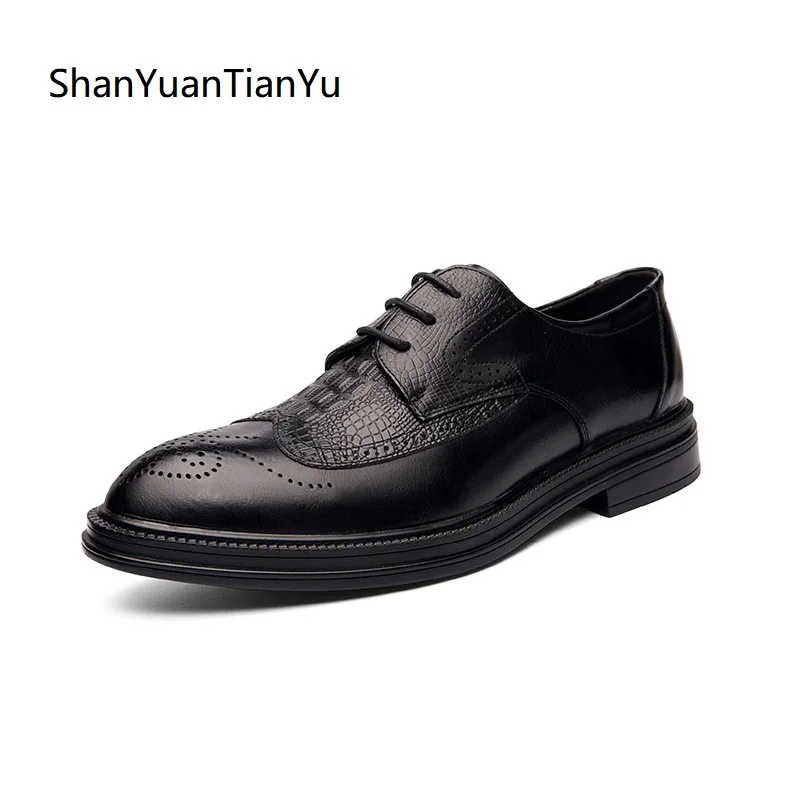 Туфли мужские с острым носком роскошные брендовые деловые дышащие базовые для