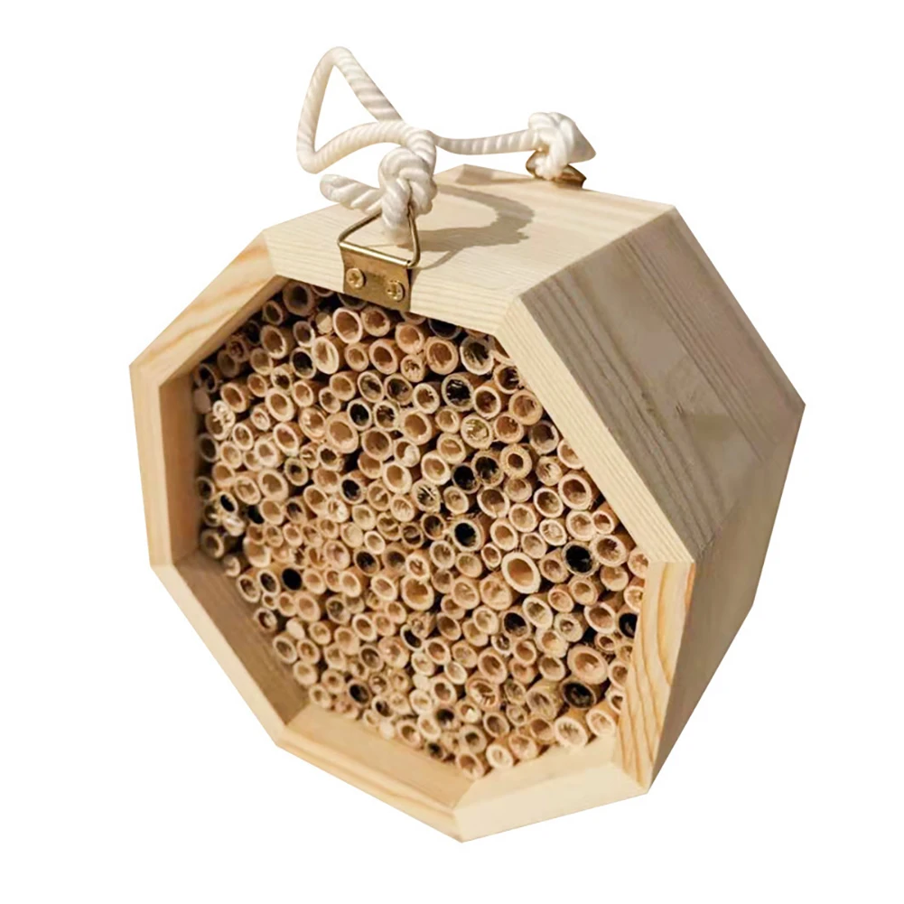 

Mason Bee House Refillable Nesting Box Handmade Natural Bamboo Bee Hive Attracts Peaceful Bee Pollinators