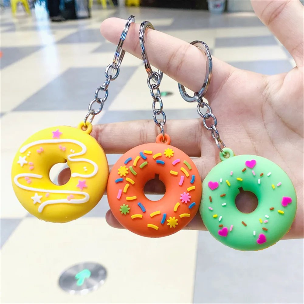 

Donut Cartoon Keychain For Car Pvc Keys Pendant Creative Small Pendant Keyring Ornaments Anime Accessories Trinket Gift 2022