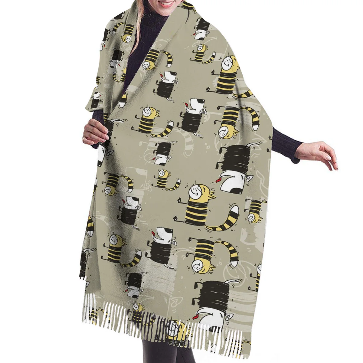 Женский кашемировый шарф тонкие женские шали и палантины с мультяшным рисунком