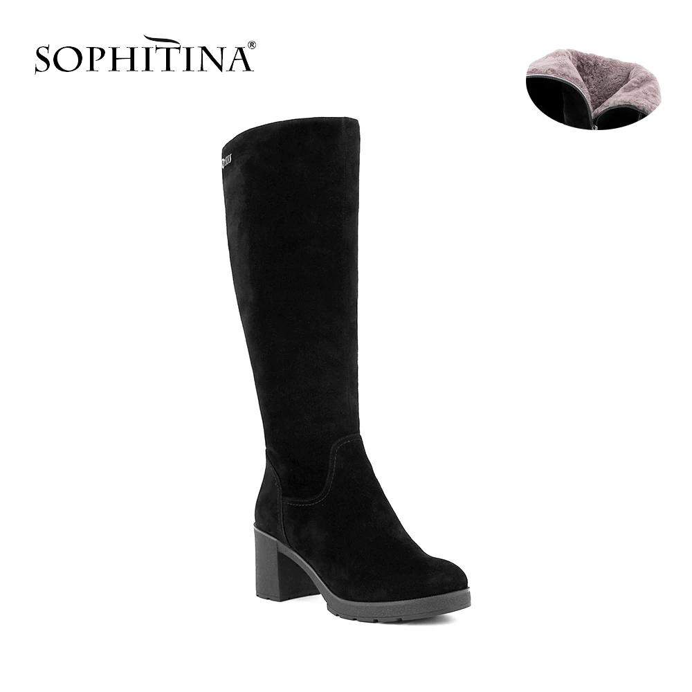 Женские сапоги на квадратном каблуке SOPHITINA однотонные замшевые до колена с