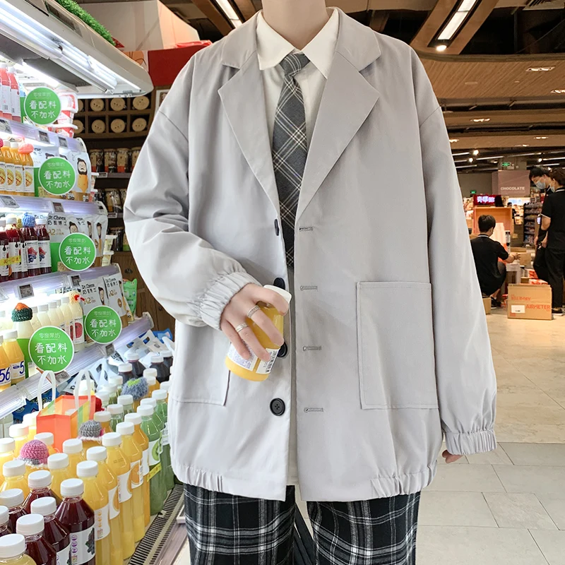 

Japan Style Design Fashion Blazers For Men'S Regular 2021 Spring Autumn Grey Black Suits Harajuku Top Clothes