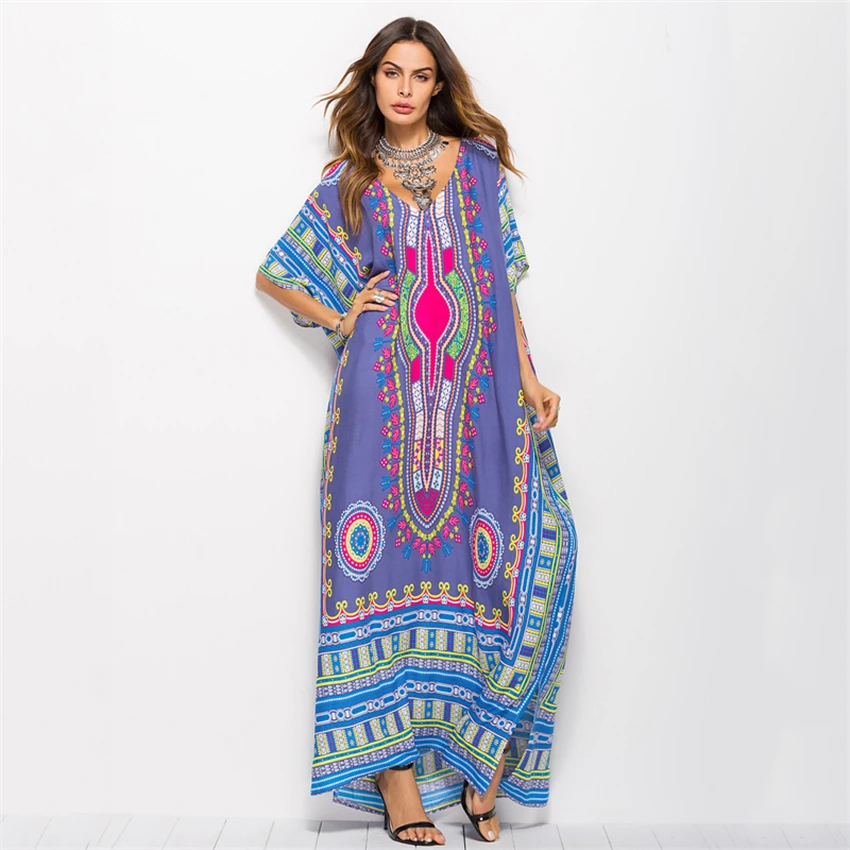 Макси кафтан в мусульманском стиле женское винтажное длинное платье с принтом