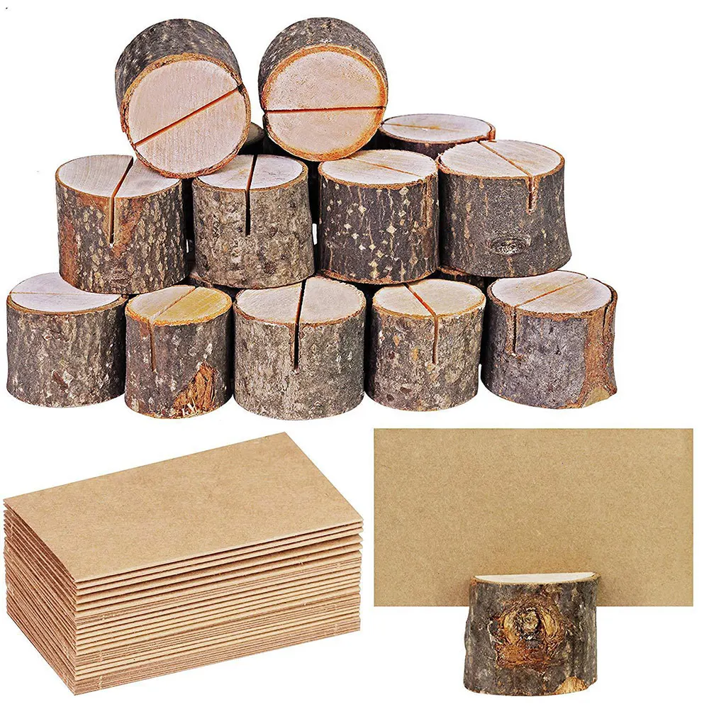 

2/3 Sets Wood Pile Name Place Card Photo Holders Wooden Bark Memo Holder Stump Shape Menu Number Memo Stand Wedding Party Decor