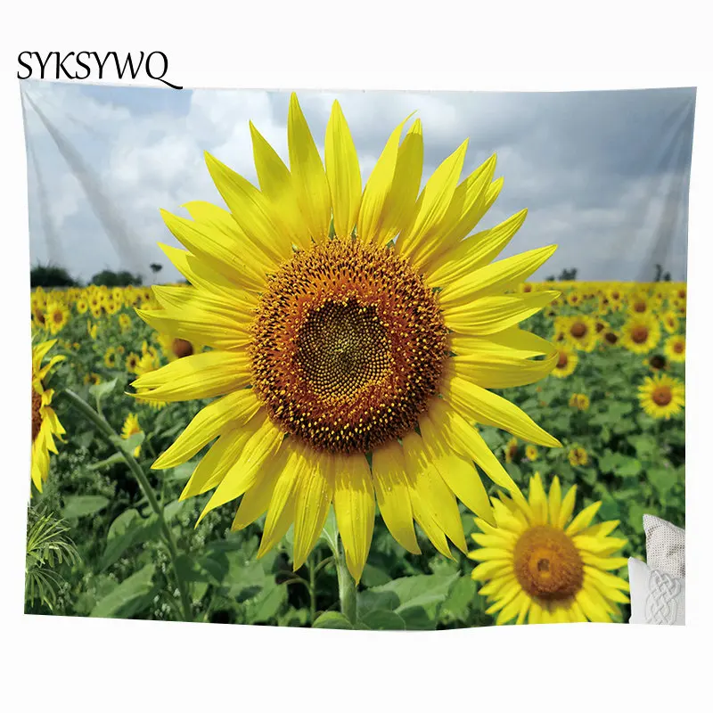 

sunflower tapestry nature wandkleed wall hanging blanket drop shipping yellow floral tapestry