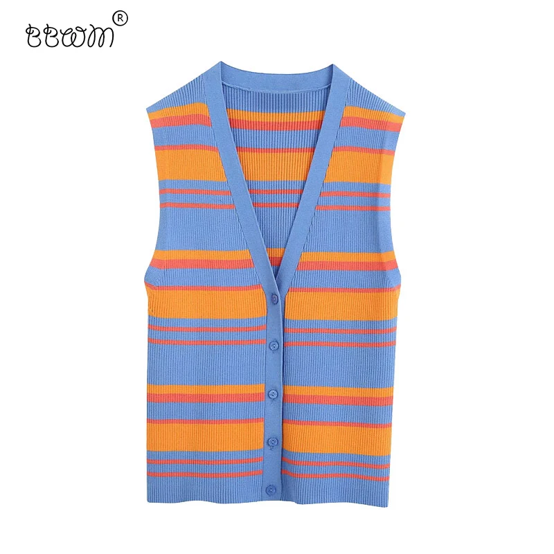 

Жилет женский вязаный в полоску, с пуговицами, с V-образным вырезом, без рукавов, 2020