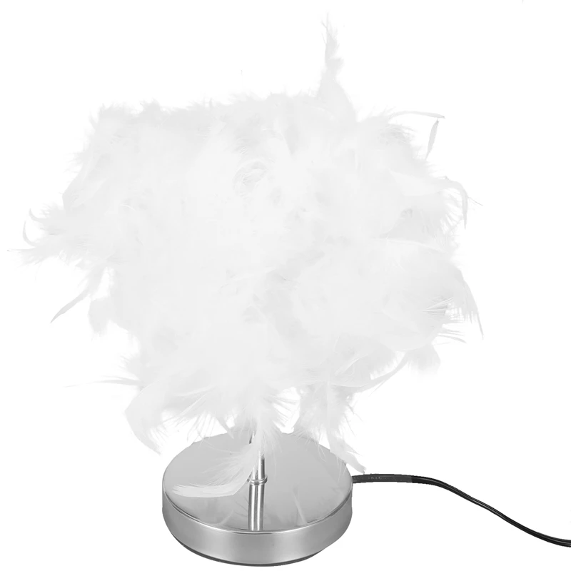 

Feather Shade Metal Table Lamp Bedside Desk Vintage Night Light Christmas Decor Soft Vintage Bedroom Study Room Eu Plug Modern C