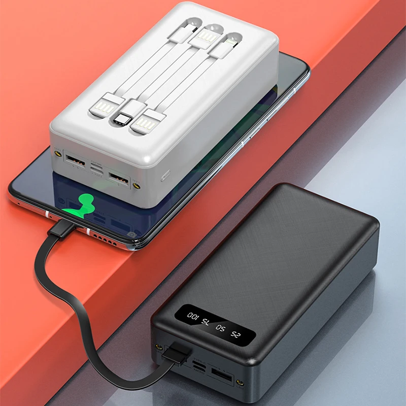 

30000mAh Power Bank Built in Cable Portable Charger External Battery Pack Power Bank for iPhone 12 Samsung S21 Xiaomi Powerbank
