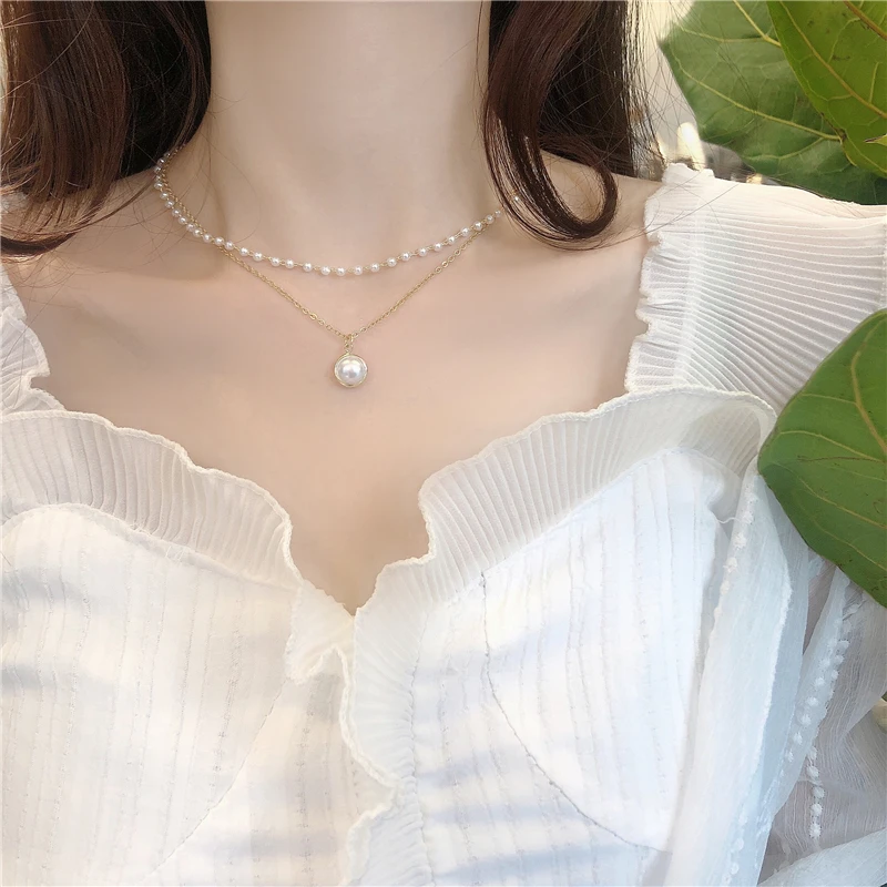 

Double pearl necklace female temperament of tide restoring ancient ways is contracted fashion collarbone chain necklace