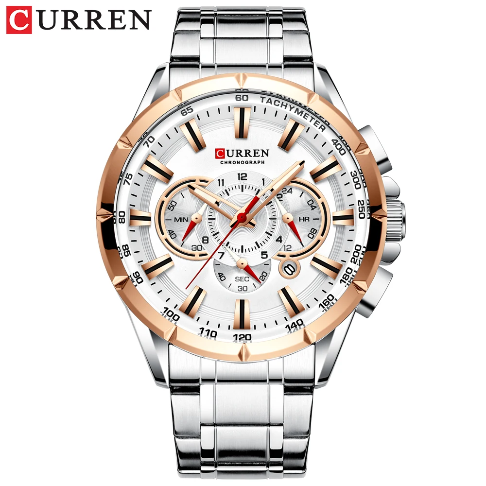 CURREN Mens Watch Quartz Top Brand Luxury Man Clock Silver Stainless Steel Golden Case 4 Dial Waterproof Calendar Wrist Watches | Наручные