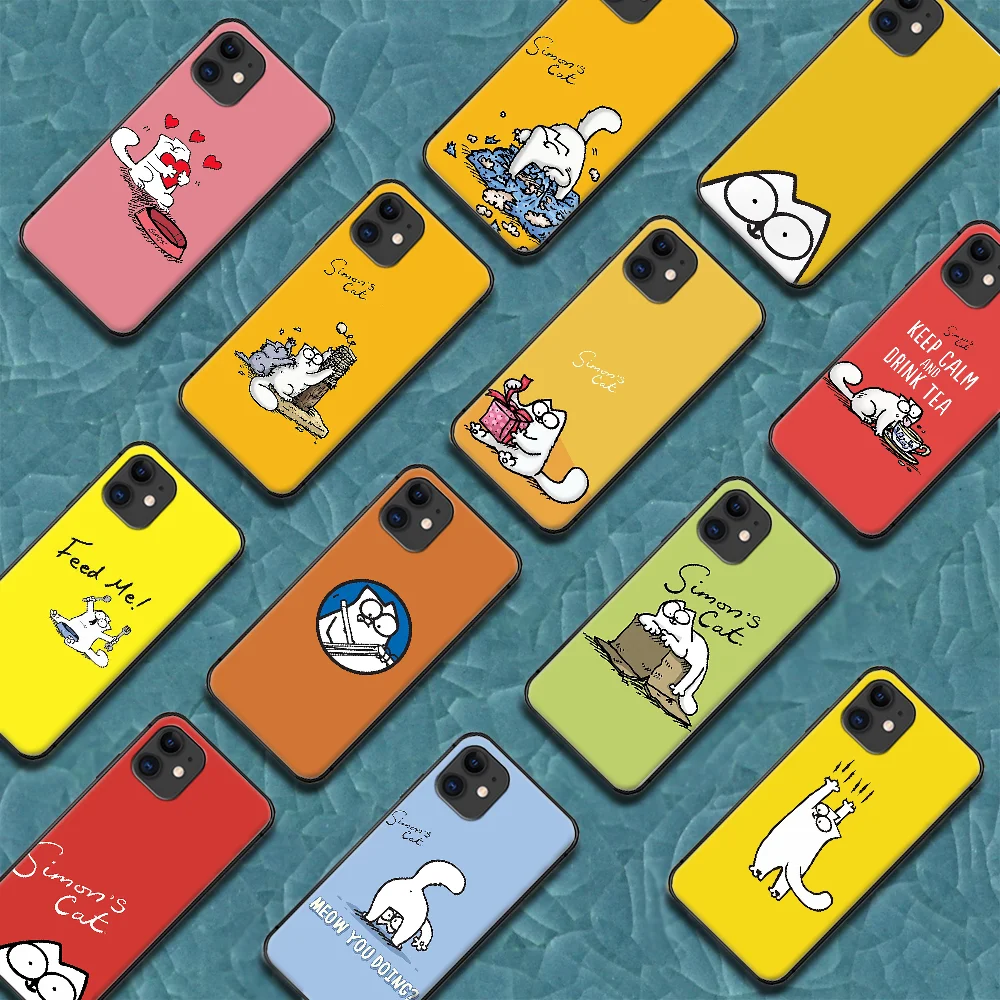 

Cute Cartoon Simons Cat Phone Case For Iphone 5 5S SE 2020 6 6S 7 8 Plus 11 12 Mini X XS XR Pro Max black Bumper Soft Etui