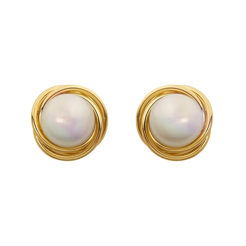 

French Romantic Elegant Whirlpool Gold Pearl Stud Earrings For Woman Fashion Jewelry Party Girl's Unusual Gothic Luxury Earrings
