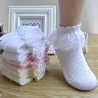Дышащие хлопковые кружевные сетчатые носки с оборками для принцесс USHINE, детские короткие носки до щиколотки, белые, розовые, желтые, для маленьких девочек, детей, малышей