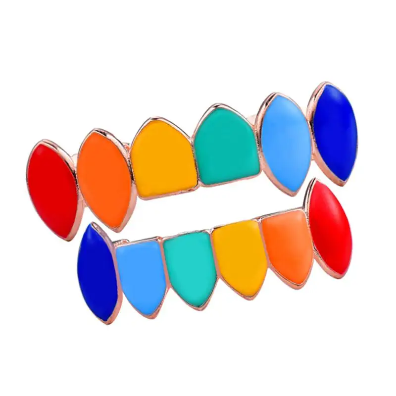 Хип-хоп позолоченный Красочный Радужный Клык верхний и нижний гриль | Украшения