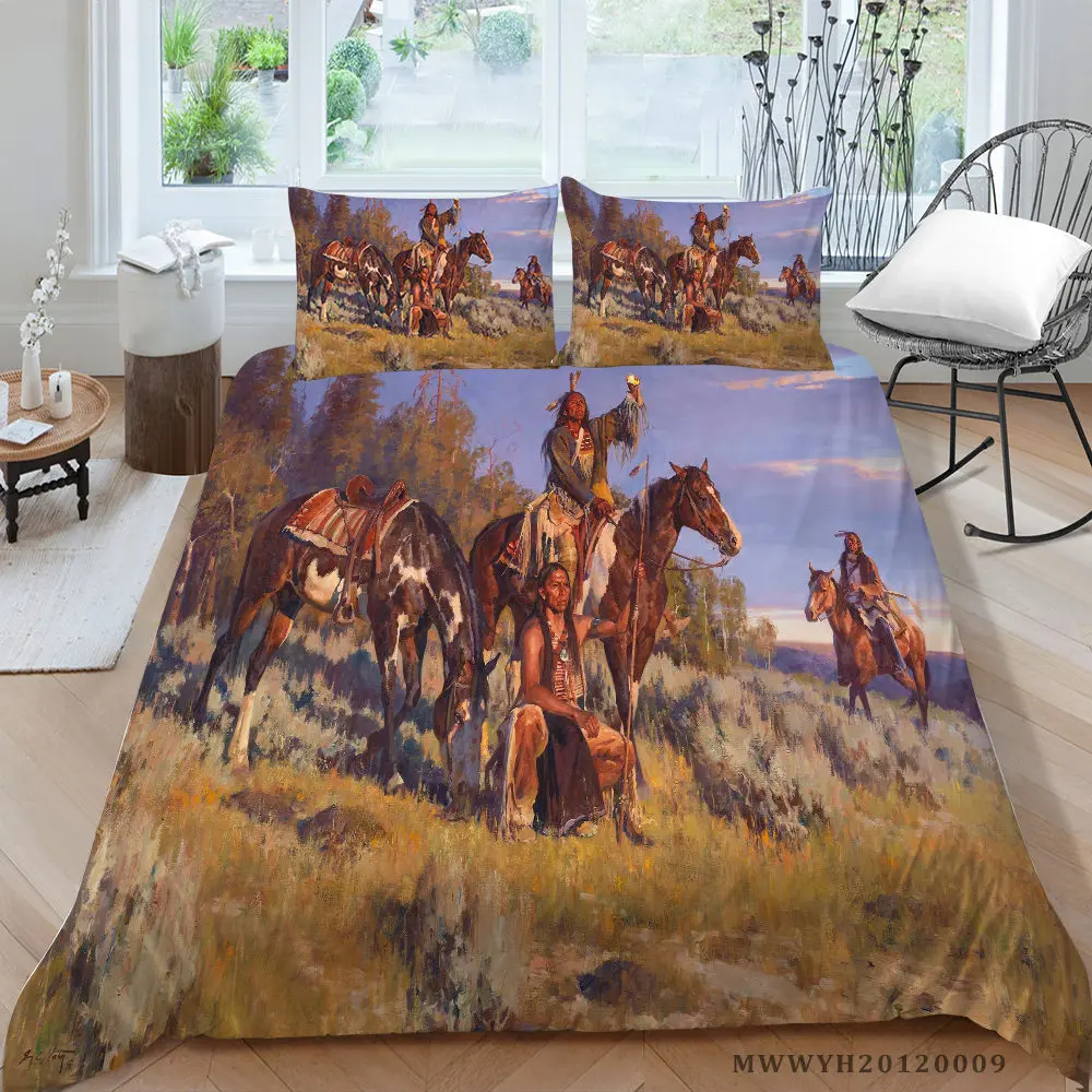 

Indians Print Bedding Set Single Artistic Tribal Style Duvet Cover Queen Twin Full Double King Wilderness Bed Set Chief