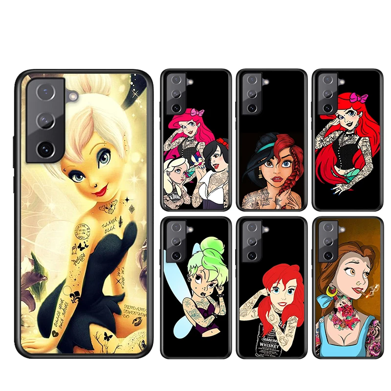 

For Samsung Galaxy S21 S20 FE S22 Ultra Pro Lite S10 5G S10E S9 S8 Plus Soft Cover Disney Princess Tattoo Black Phone Case