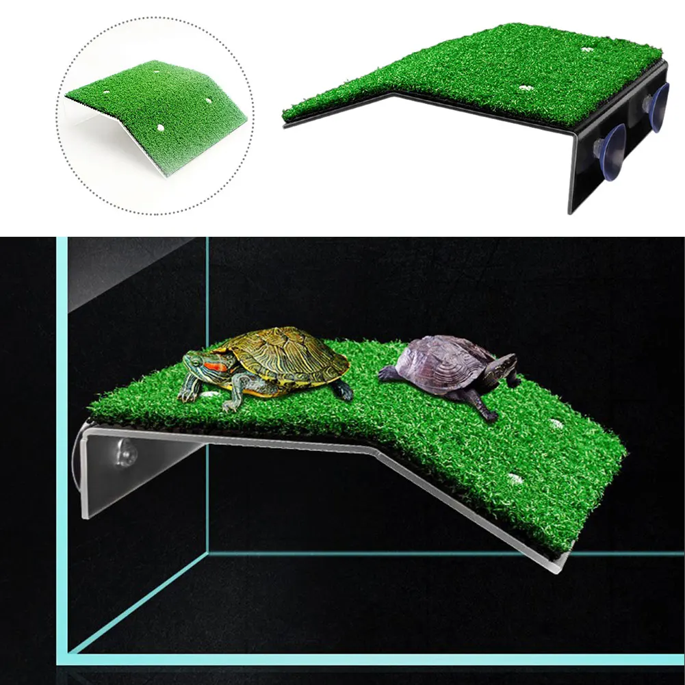 

Heavy Duty Rest Turtle Platform Float Decoration Aquarium For Small Reptile Suction Cup Drying Easy Install Simulated Lawn Slope