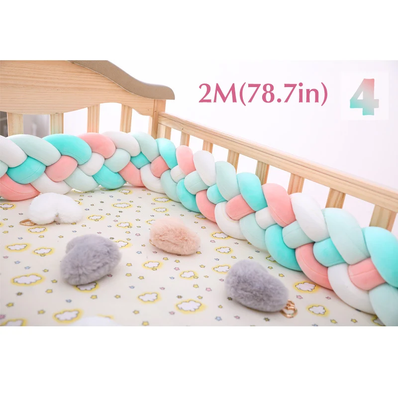 Baby Shining 4 Strands Newborn Crib Bumper 2M/3M Infant Bed Protector Room Decor 17CM(6.7in) Height Pure Weaving Plush Knot - Цвет: 4 2m