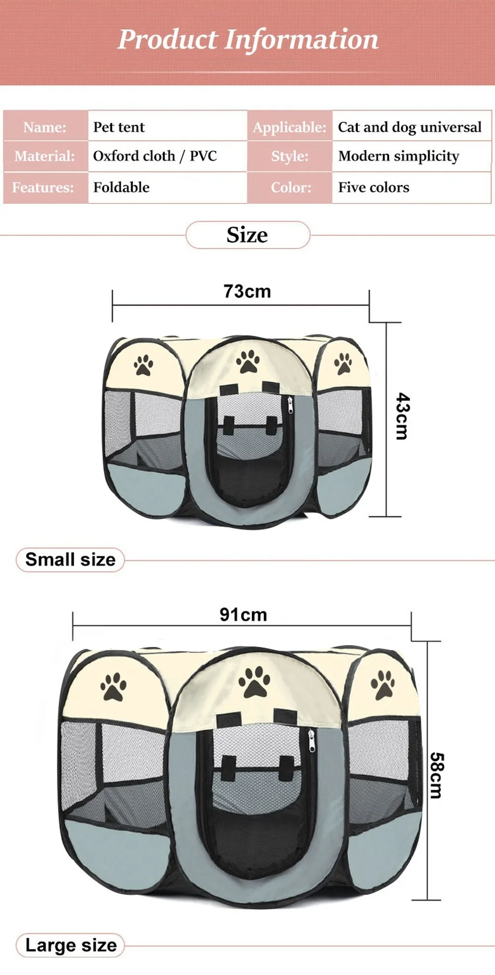 

Pet Tent Portable Pet Playpen Dog House Dog kennel Folding Octagonal Cage Cat's House Dog Cat Accessories House For Dogs