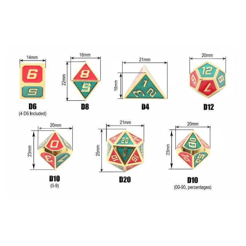 

7 Pcs/Set Alloy Metal Polyhedral Dices D20 D12 D10 D8 D6 D4 for DND RPG MTG Table Game Props Dice Drop Ship