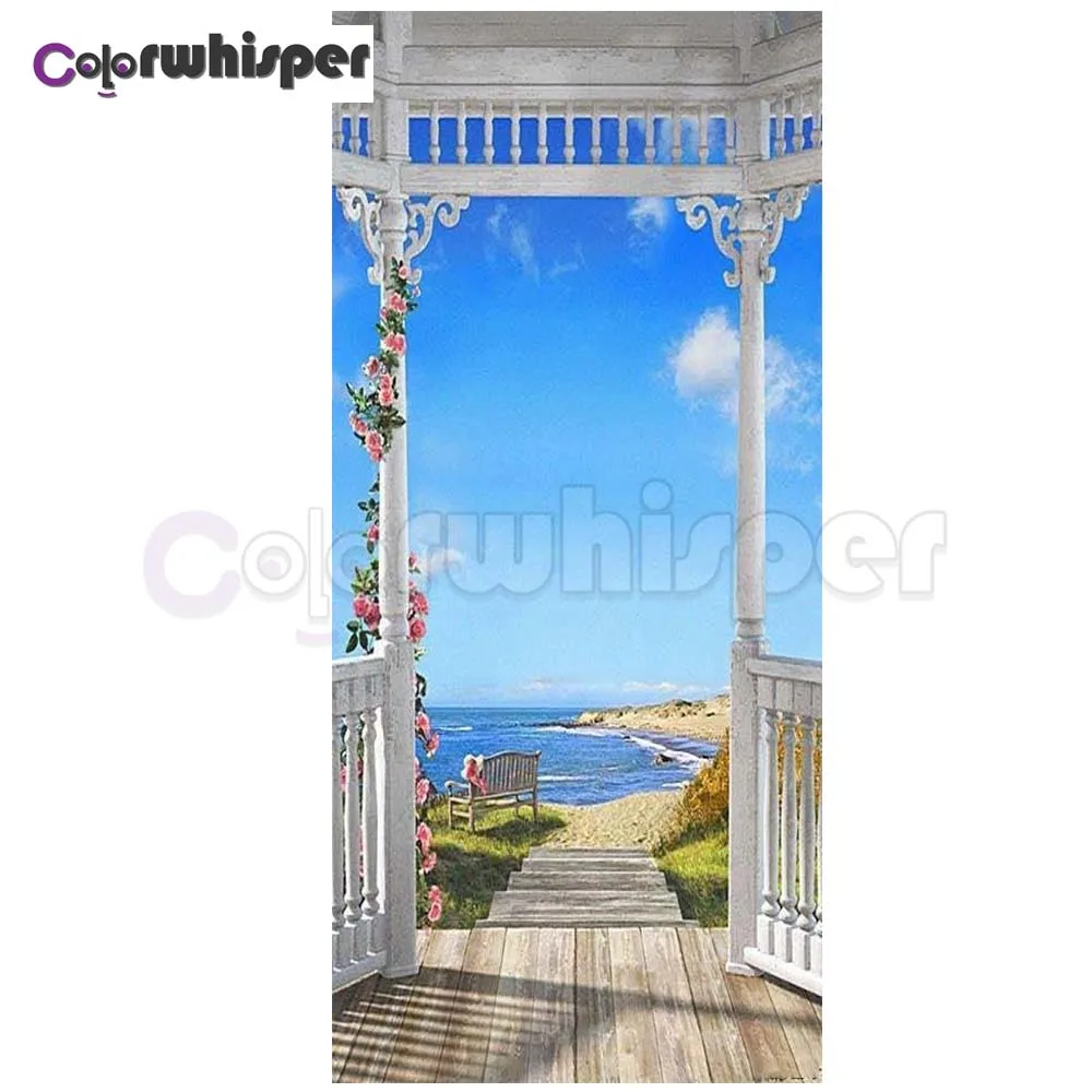 Алмазная картина полностью квадратная/круглая дрель Приморский Пейзаж дверь