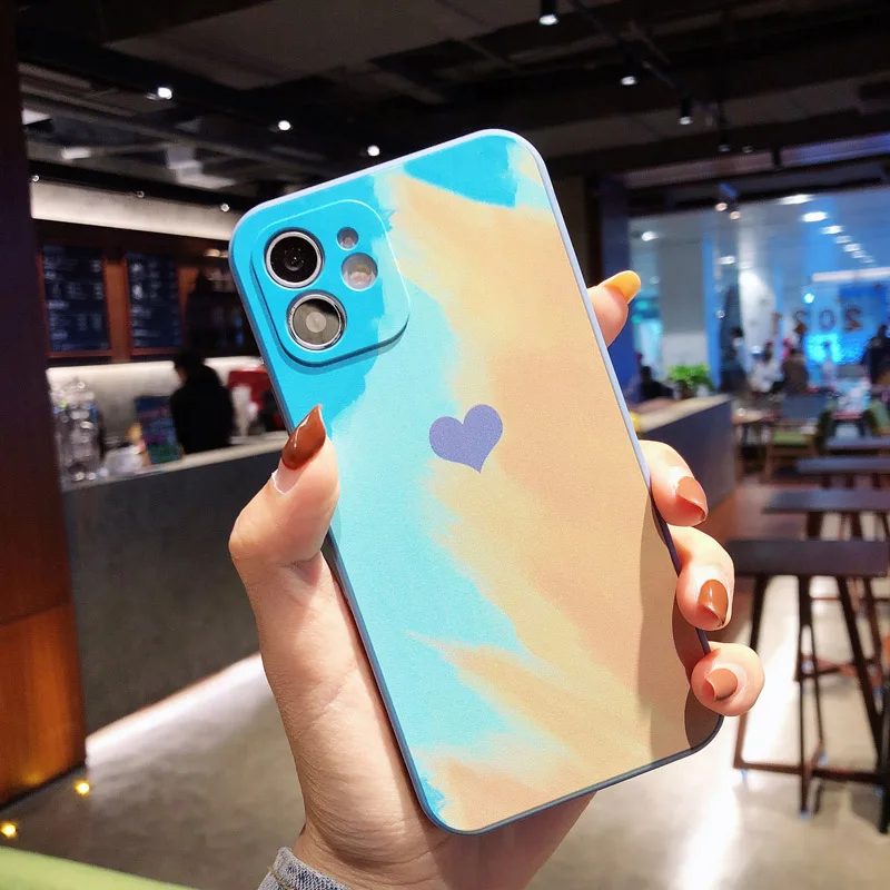 

Watercolor Love Soft phone case for iPhone 11 12 Pro Max XR X XS Max 7 8 Plus 12 Mini SE 2020 Lens protection Back Cover Coque