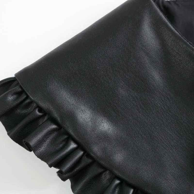 Женская искусственная кожа черный накладной воротник шаль в Корейском стиле