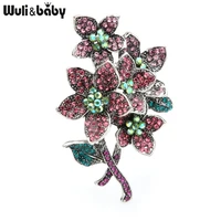 wulibaby vintage full rhinestone flower brooches women alloy pink green flower weddings casual brooch pins gifts