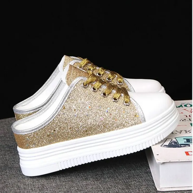 Женская обувь на танкетке украшенная блестками Женские кроссовки платформе 8 см