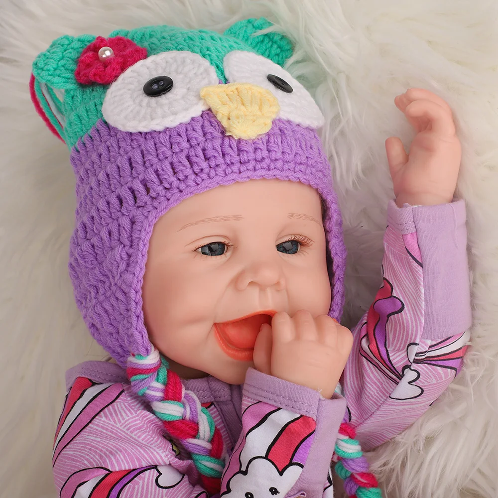 

22inch 55CM Levi Silicone Reborn Baby Doll Smile Newborn Princess Purple Pajamas With Hat Birthday Gift Toy Soft Vinyl