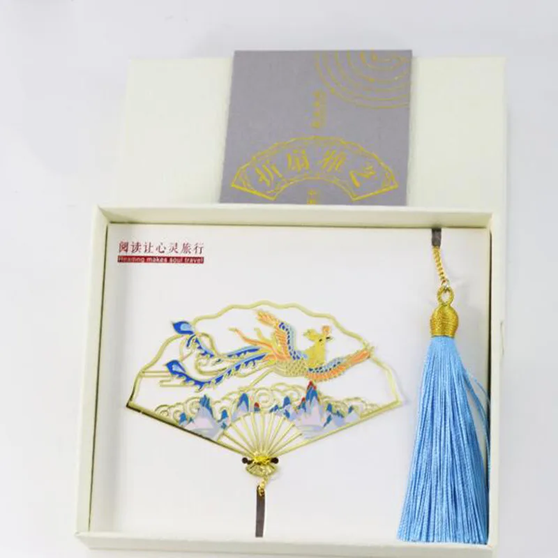 

Hollowing Classic Folding Fan Bookmark Metal Bookmarks Exquisite Simple Chinese Festival Gifts Office School Supplies