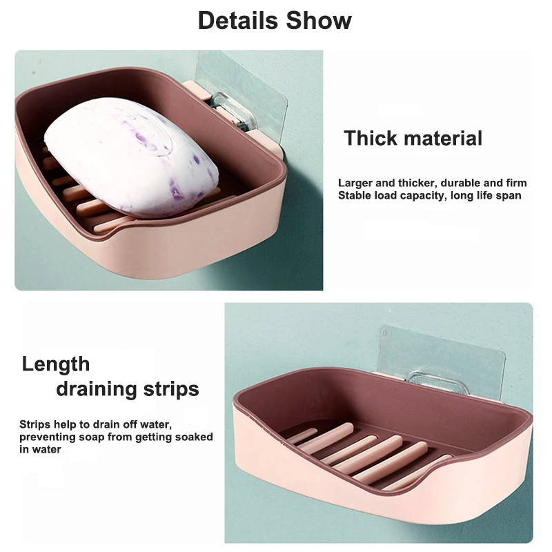 

Wall Mounted Sticky Contrast Color Soap Dish Tray Holder Rack for Bathroom