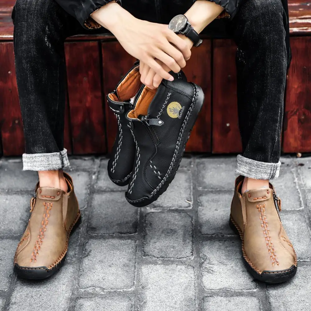 

Dacomfy Winter Men's Boots Warm Plush Men's Snow Boots Split Leather Comfort Men Ankle Boots Moccasins Casual Shoes Plus Size