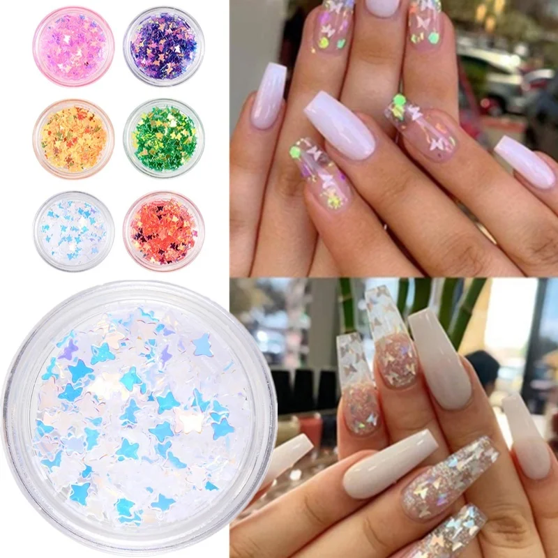 6 шт./компл. зеркальные Блестящие бабочки для ногтей блестки украшения Смешанные