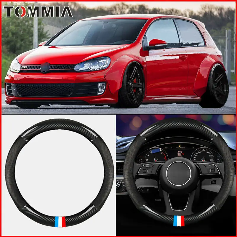 

Черный кожаный чехол из углеродного волокна диаметром 38 см для Volkswagen golf gti