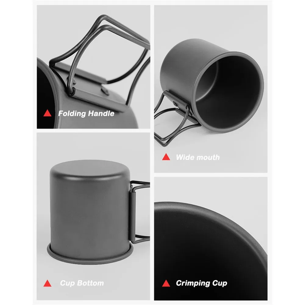 

Outdoor Camping Mug With Folding Handles Lid Convenient Portable Aluminum Alloy Durable Water Mug Outdoor Picnic Accessory